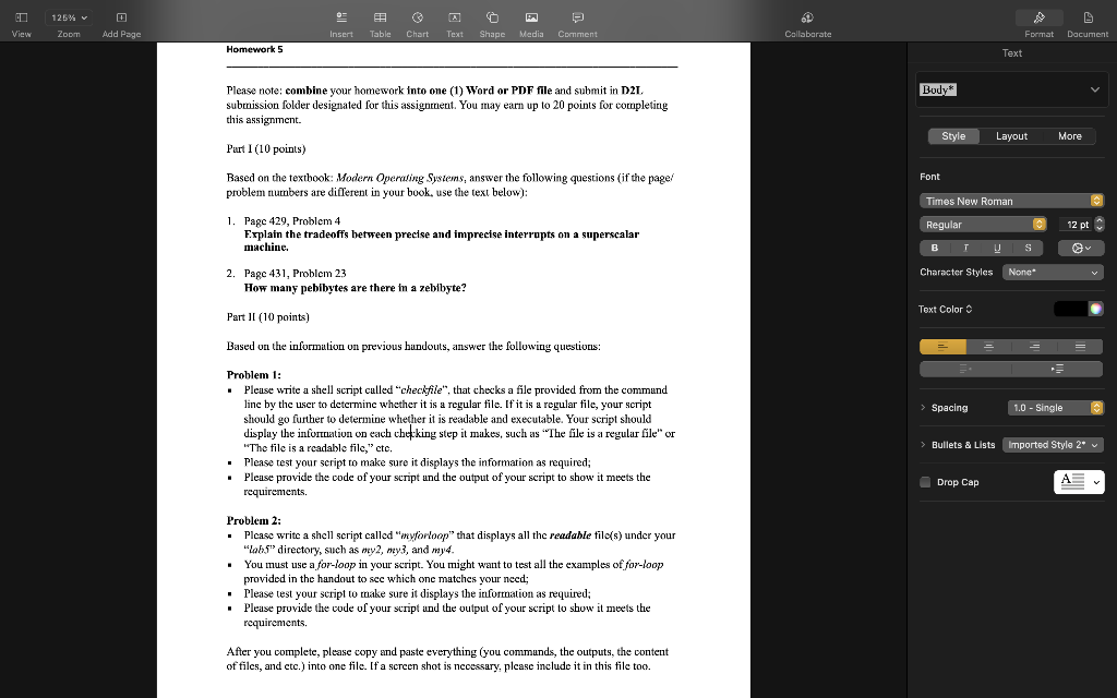 Solved View 125% Zoom Add Page Homework 5 @ O D Insert Table | Chegg.com