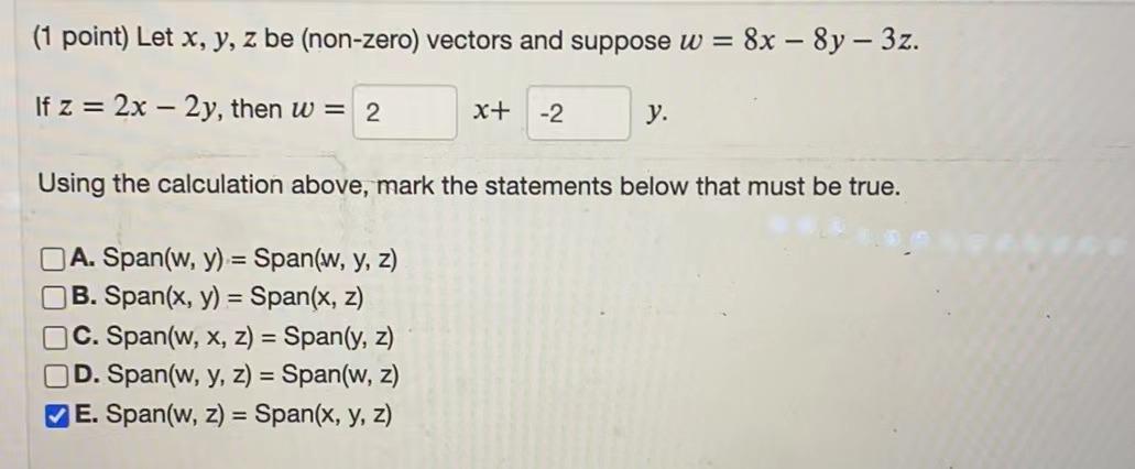 Solved (1 Point) Let X, Y, Z Be (non-zero) Vectors And | Chegg.com