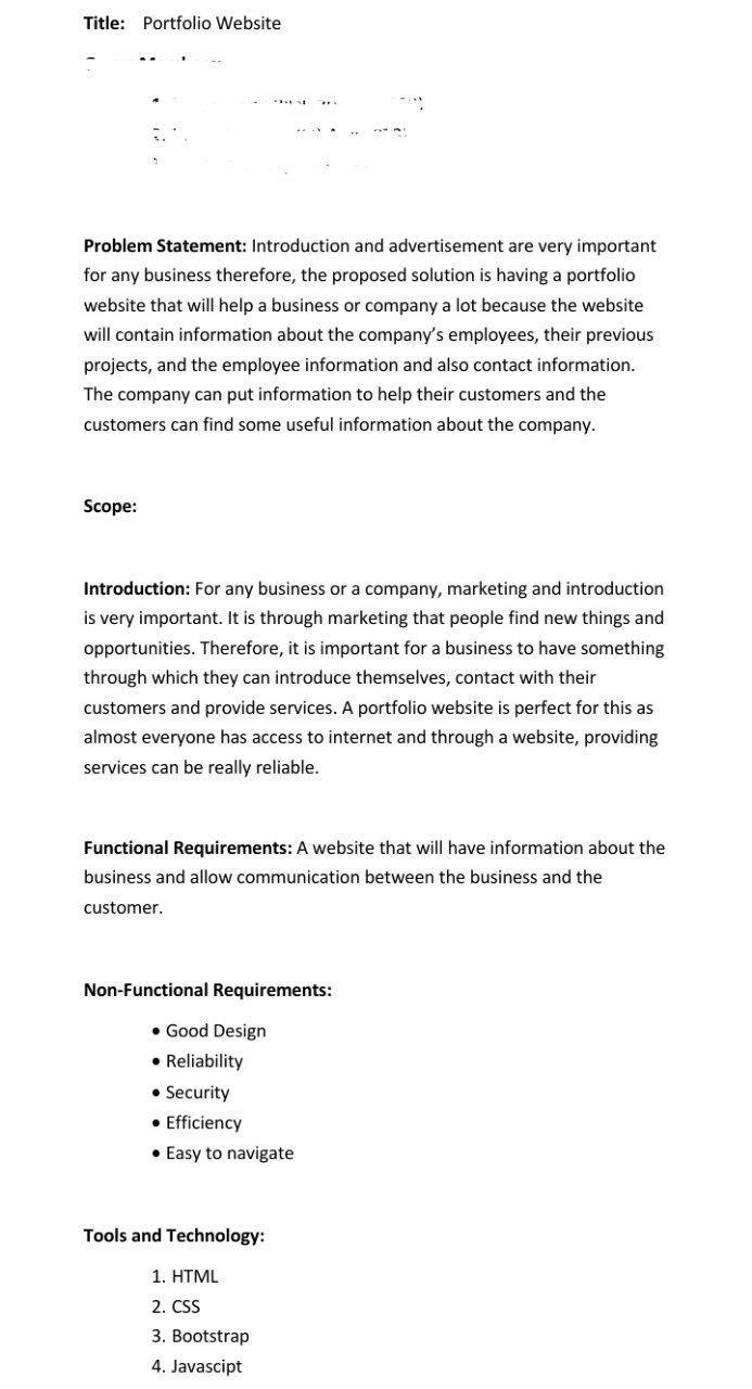 Title: Portfolio Website . Problem Statement: | Chegg.com
