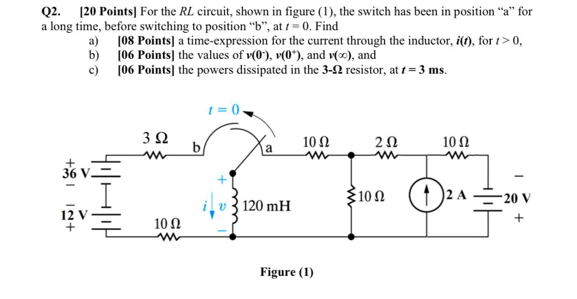 Solved Q2. [20 Points] For the RL circuit, shown in figure | Chegg.com