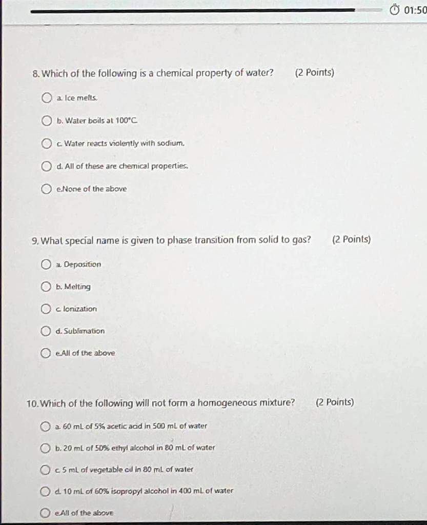 Solved 8. Which of the following is a chemical property of | Chegg.com