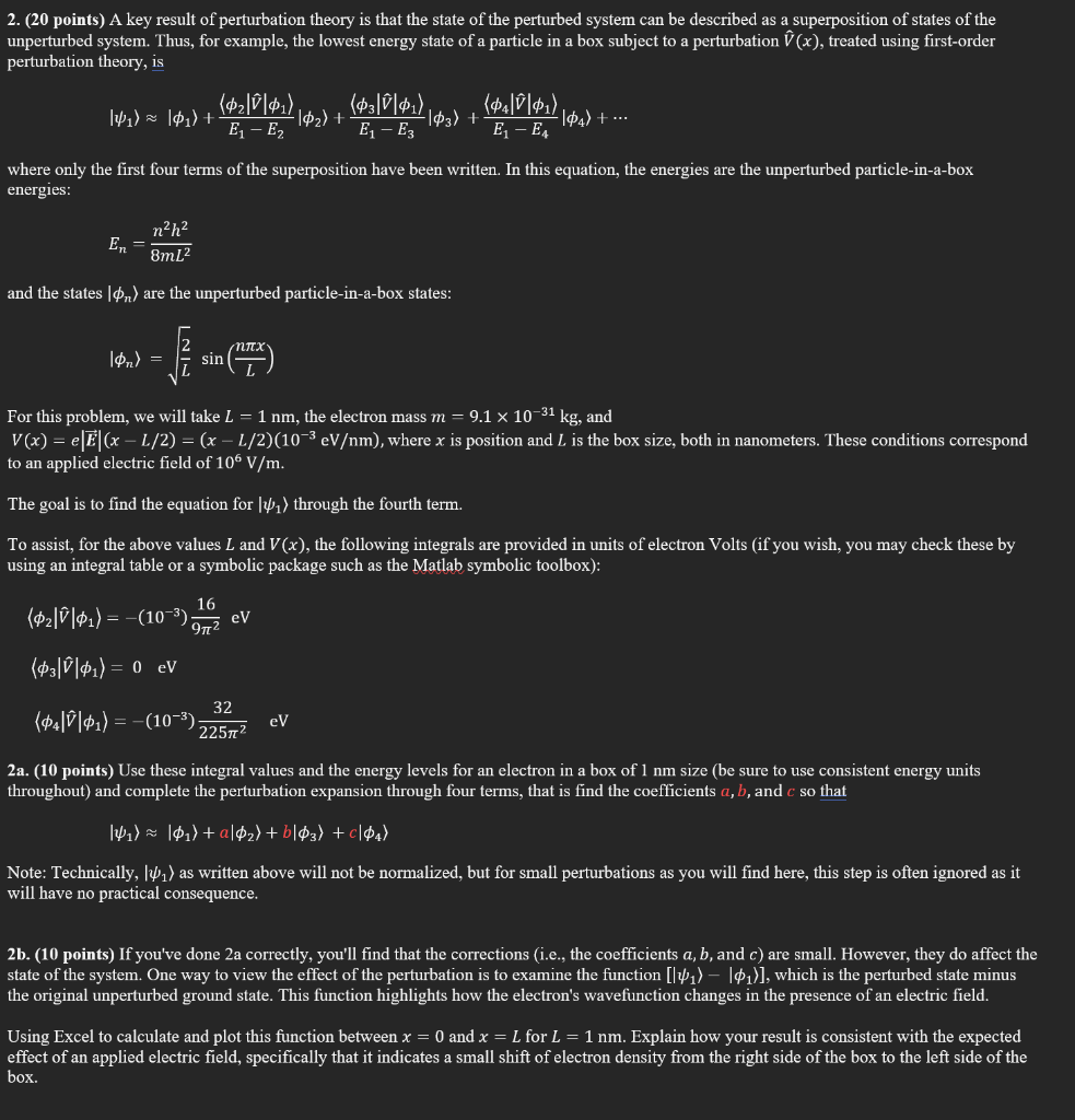 Solved 2. (20 Points) A Key Result Of Perturbation Theory Is | Chegg.com