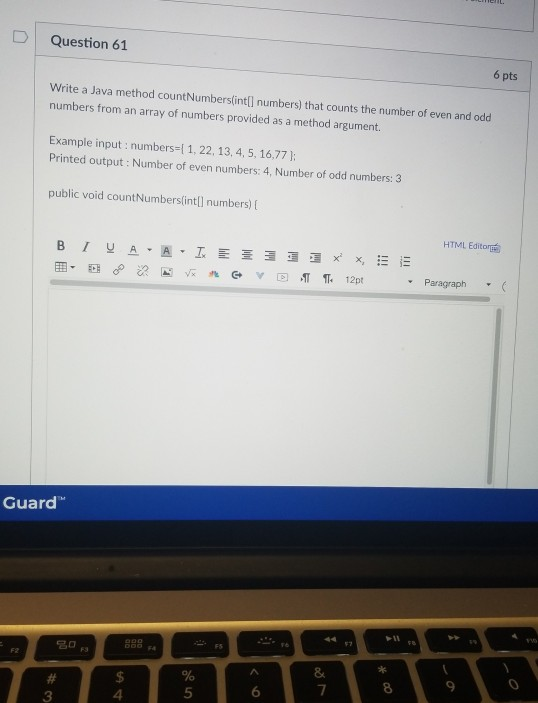 Solved DQuestion 61 6 pts Write a Java method | Chegg.com