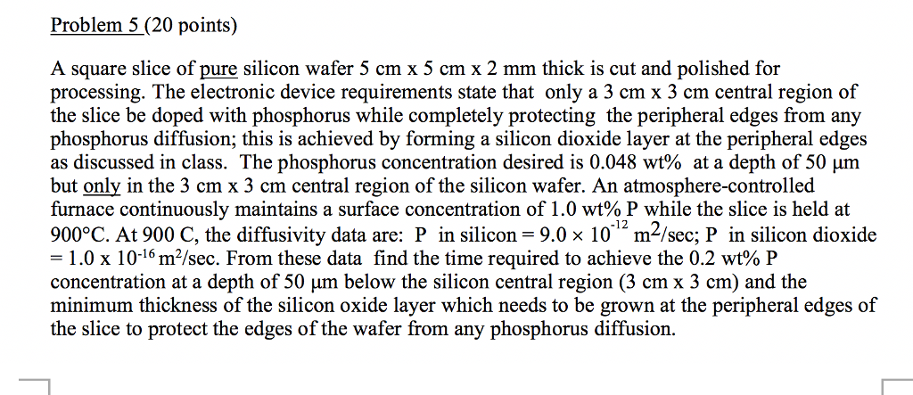 Problem 5 (20 points) A square slice of pure silicon | Chegg.com