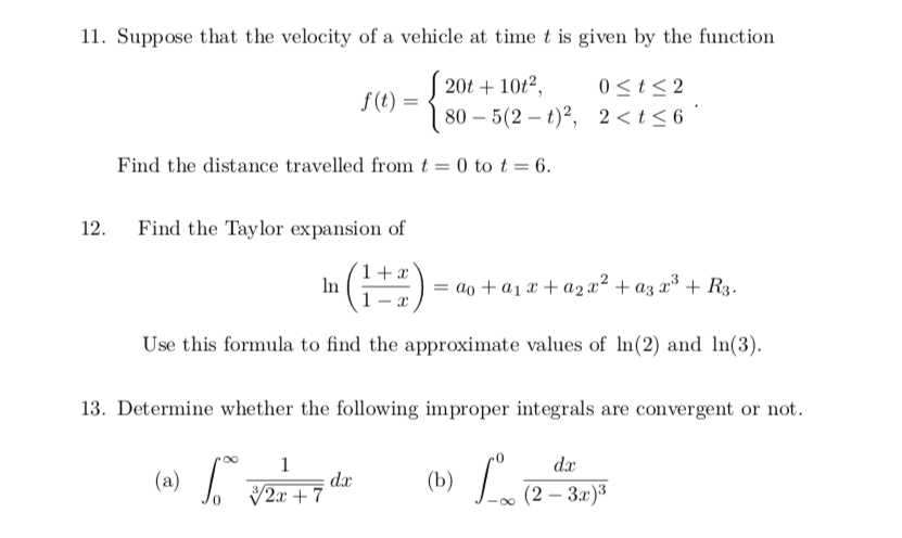 Solved 11. Suppose that the velocity of a vehicle at time t | Chegg.com
