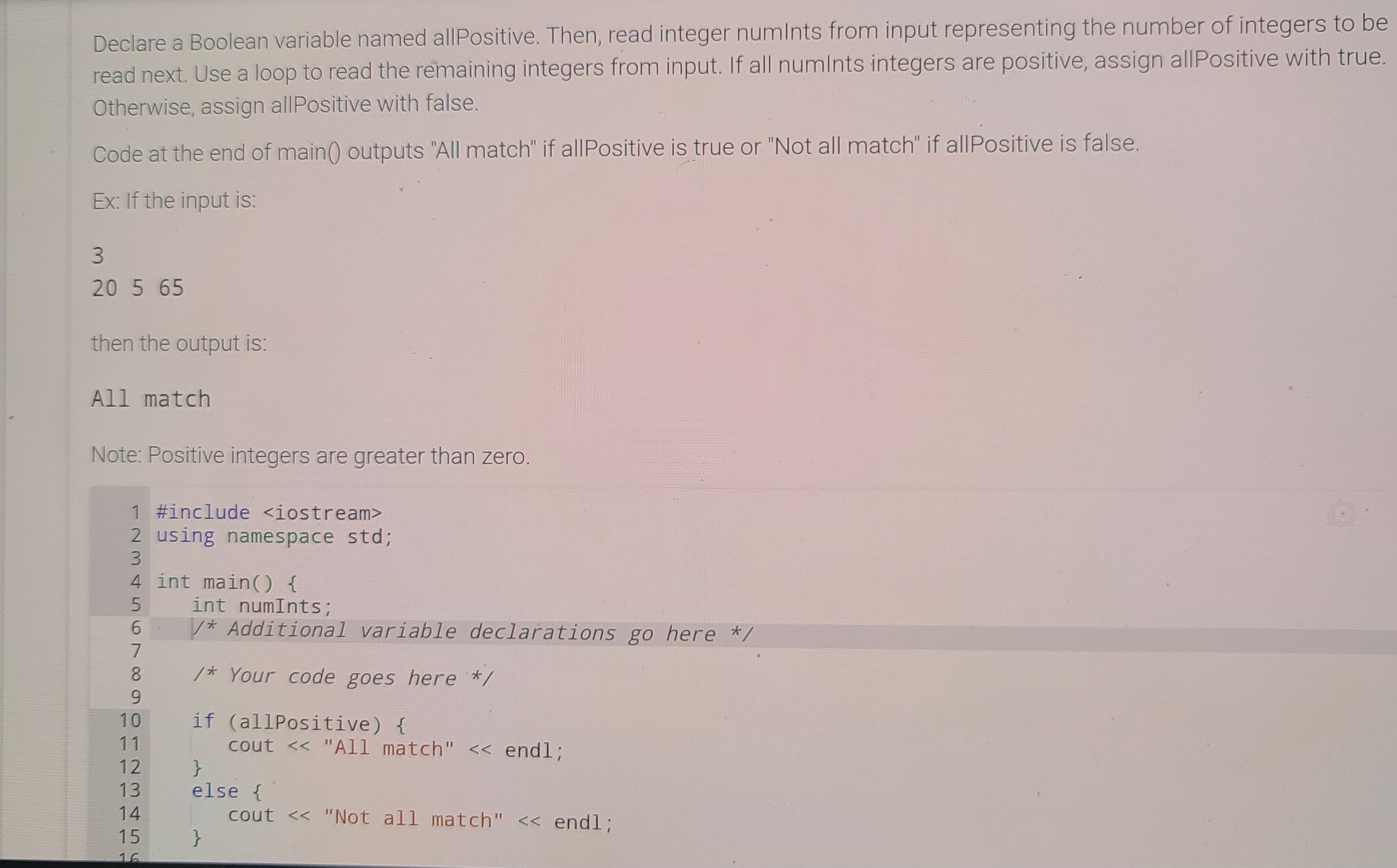 Solved Declare A Boolean Variable Named Allpositive Then 