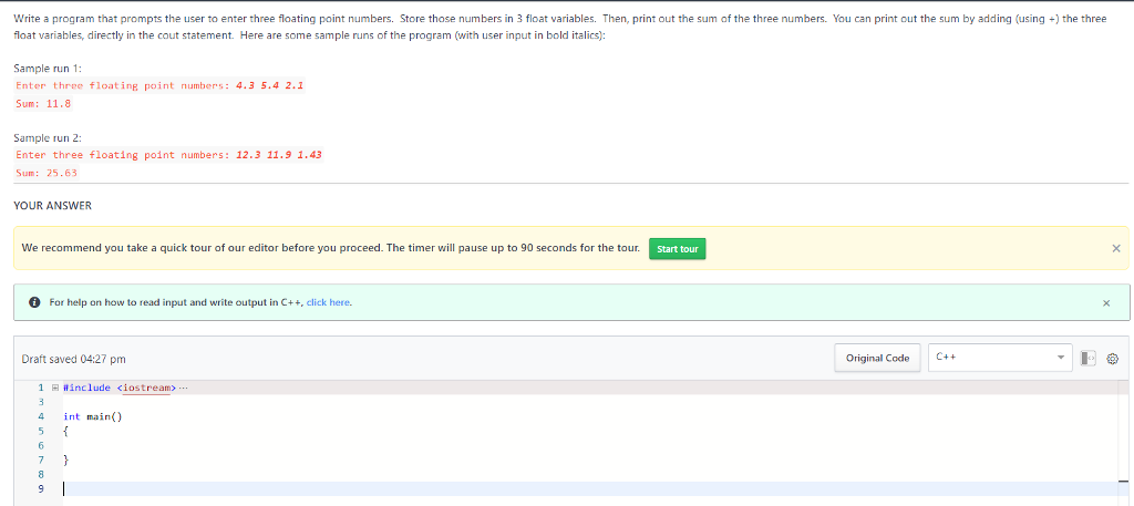 Solved Write a program that prompts the user to enter three | Chegg.com