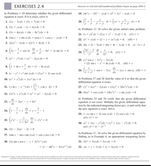 Solved EXERCISES 2.4 Anwers to selected odd-mumbered | Chegg.com