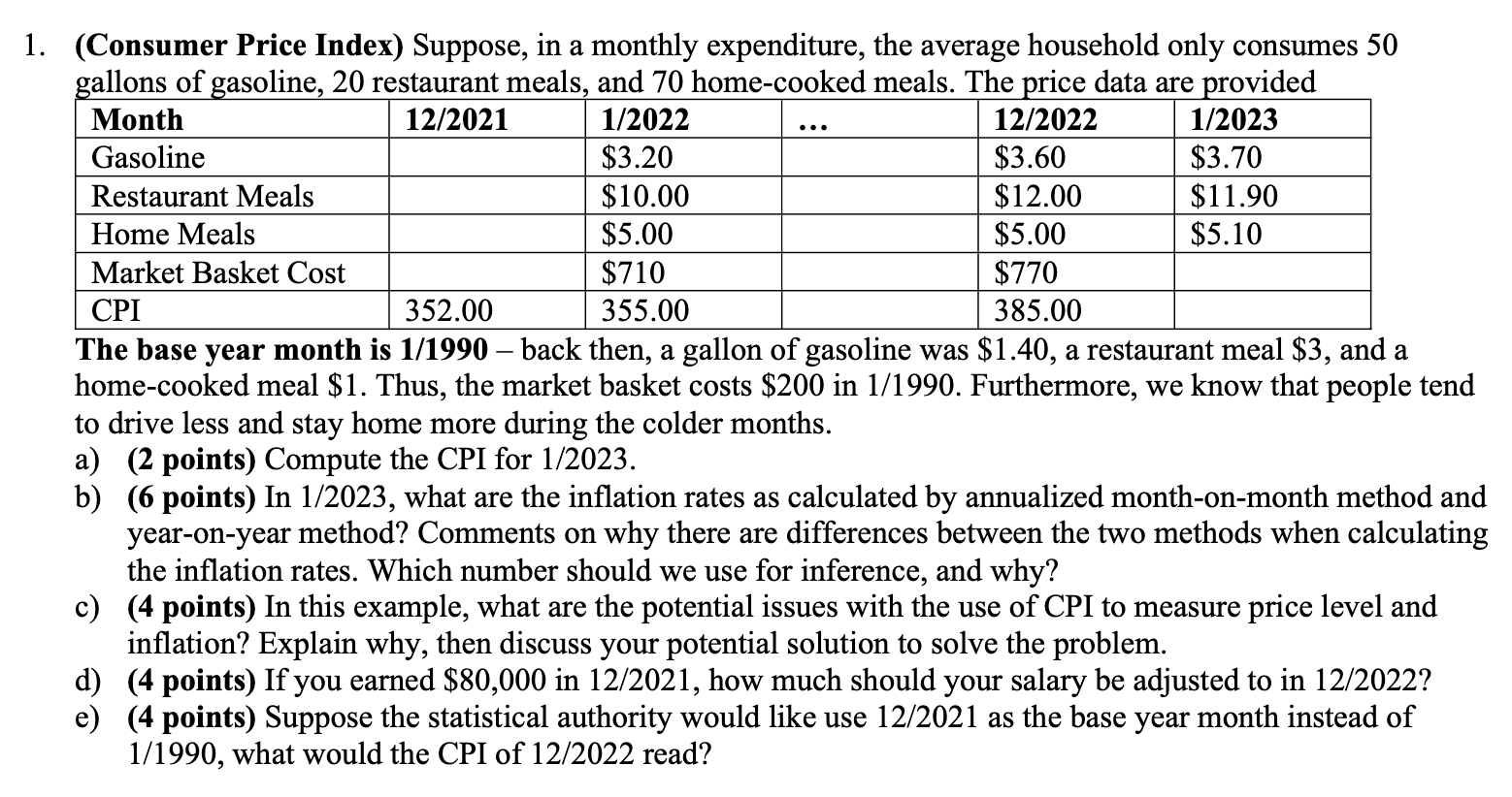 Solved (Consumer Price Index) Suppose, In A Monthly | Chegg.com