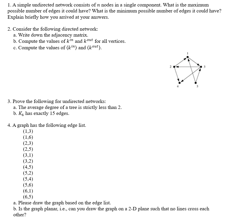 Solved 1. A simple undirected network consists of n nodes in | Chegg.com