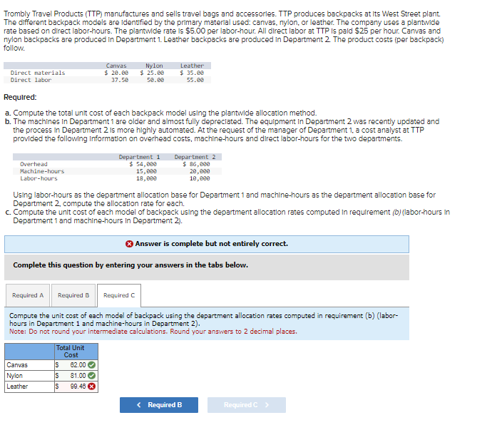 Solved Trombly Travel Products (TTP) manufactures and sells | Chegg.com