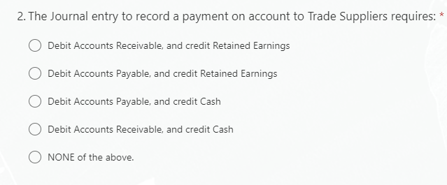 Solved 2 The Journal entry to record a payment on account Chegg com