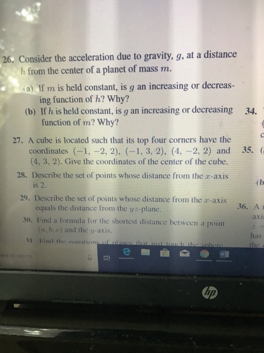 Solved 26. Consider the acceleration due to gravity, g, at a | Chegg.com