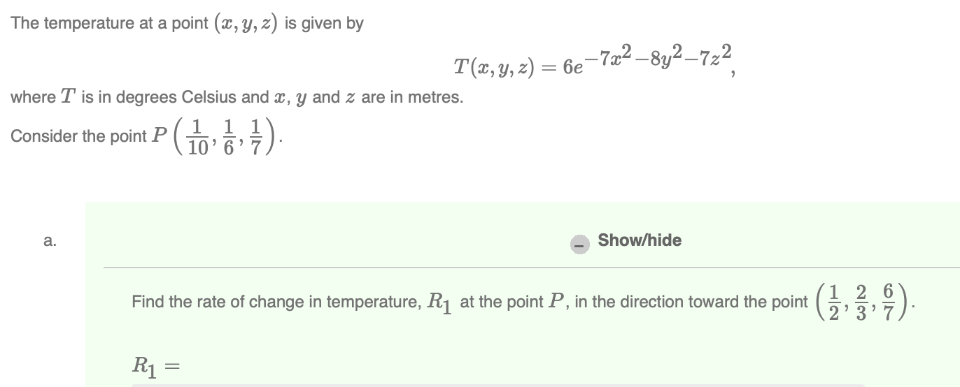 Solved The temperature at a point (x,y,z) is given by | Chegg.com