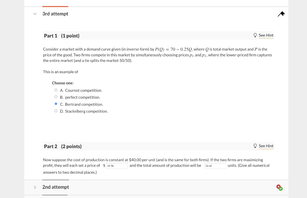 Solved 3rd attempt Part 1 (1 point) See Hint Consider a | Chegg.com