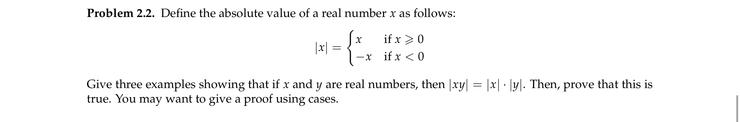 Solved Problem 2.2. ﻿Define the absolute value of a real | Chegg.com