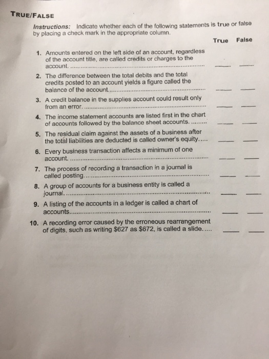 Solved Indicate whether each of the following statements is | Chegg.com