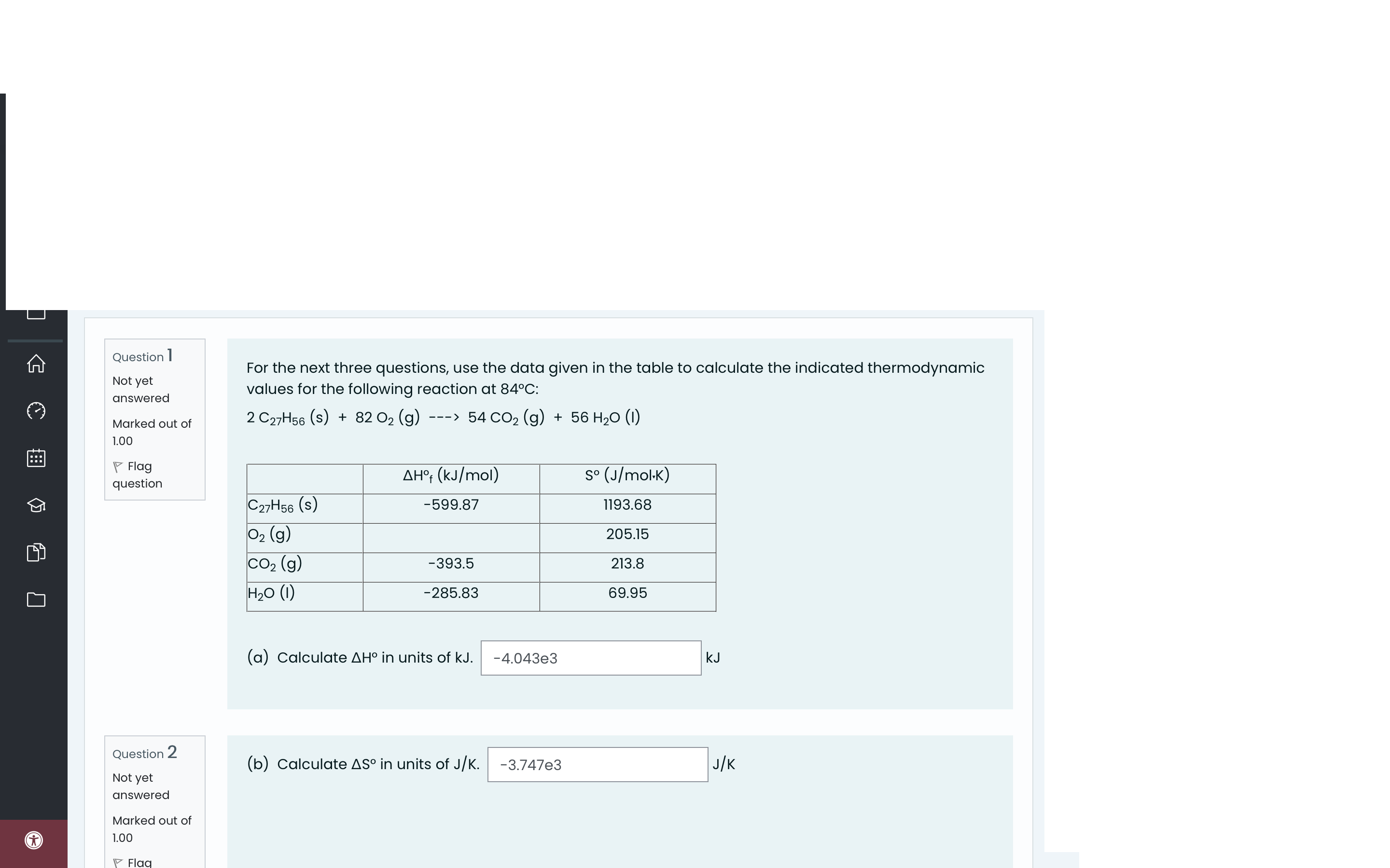 Solved For the next three questions, use the data given in | Chegg.com