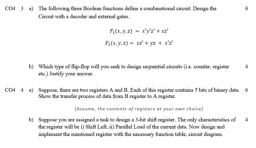 Solved a 6 C04 3 a) The following three Boolean functions | Chegg.com