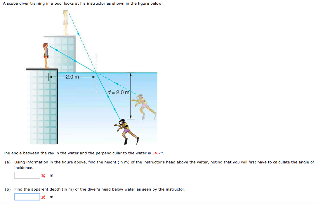 Scuba Diving Math Solved A scuba diver training in a pool looks at his | Chegg.com