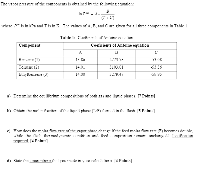 Solved The Vapor Pressure Of The Components Is Obtained By | Chegg.com