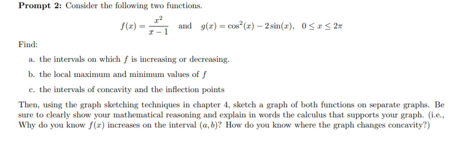 Solved Prompt 2: Consider the following two functions a2 | Chegg.com