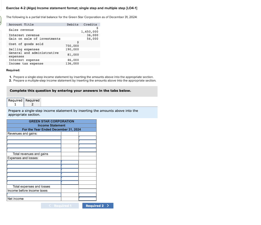 Solved Exercise 4-2 (Algo) Income statement format; single | Chegg.com