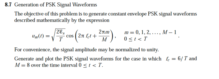 Solved 8.7 Generation of PSK Signal Waveforms The objective | Chegg.com