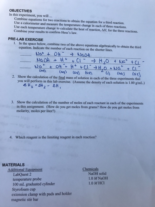 Solved Additivity of Heats of Reaction Hess's Law In this