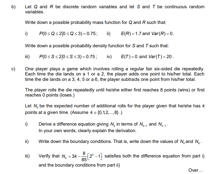 B) Let Q And R Be Discrete Random Variables And Let S | Chegg.com