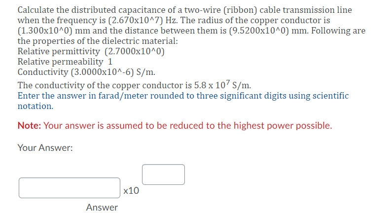 Solved Calculate the distributed capacitance of a two-wire | Chegg.com