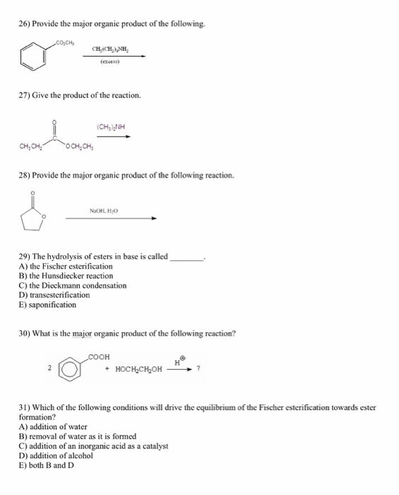 Solved Provide The Major Organic Product Of The Following. 