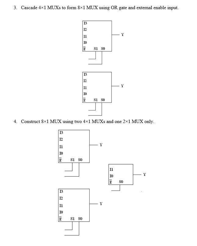 Solved 3. Cascade 4x1 MUXs to form 8x1 MUX using OR gate and | Chegg.com