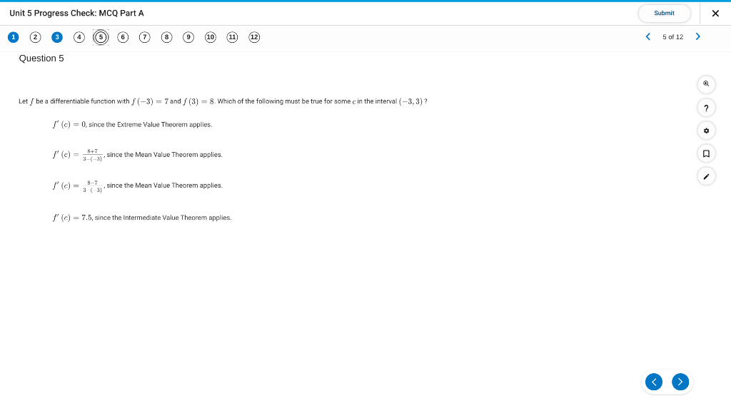 Solved Unit 5 Progress Check: MCQ Part A Submit х 11 12 5 Of | Chegg.com