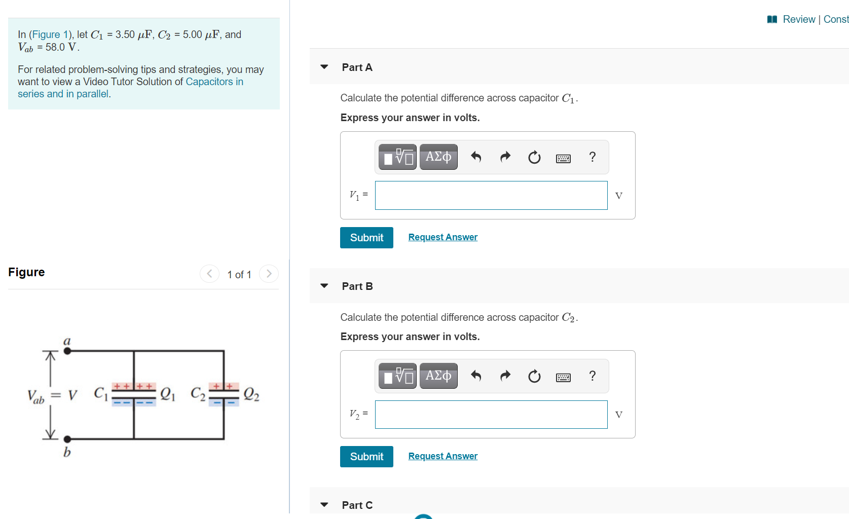 Solved Part C Calculate The Charge On Capacitor C1. Express | Chegg.com