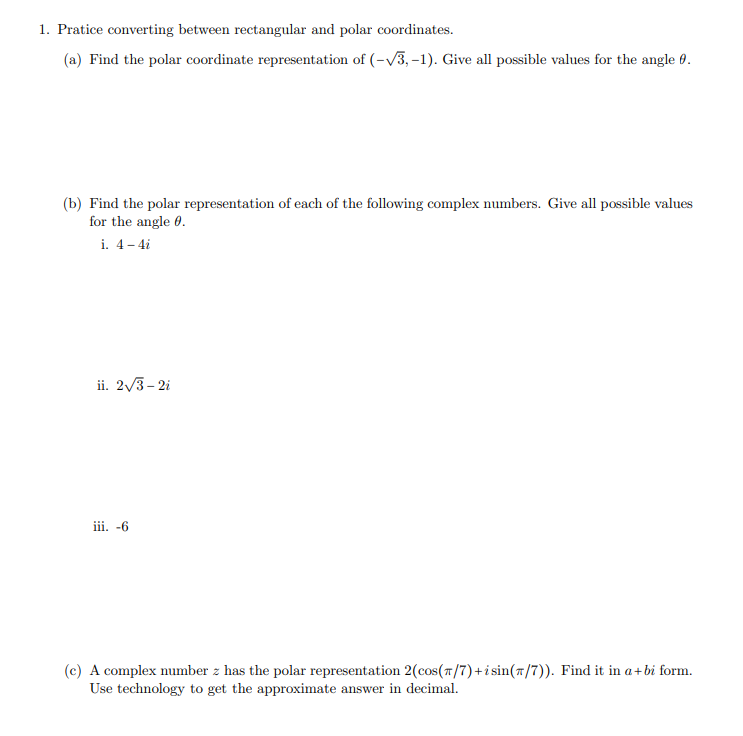 Solved 1. Pratice converting between rectangular and polar | Chegg.com