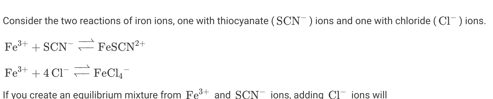 [Solved]: Consider the two reactions of iron ions, one wit