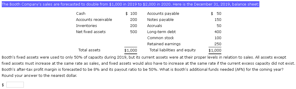 Solved The Booth Company's sales are forecasted to double | Chegg.com