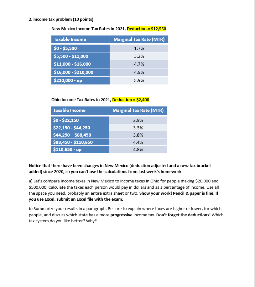 Solved New Mexico Tax Rates in 2021, Deduction