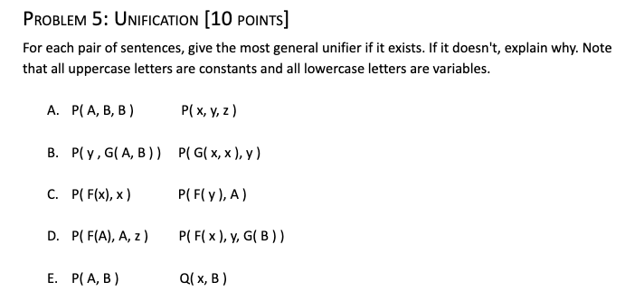 Solved Problem 5 Unification 10 Points For Each Pair O Chegg Com