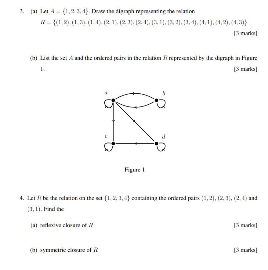 Solved 3 a Let A 1 2 3 4 Draw The Digraph Chegg