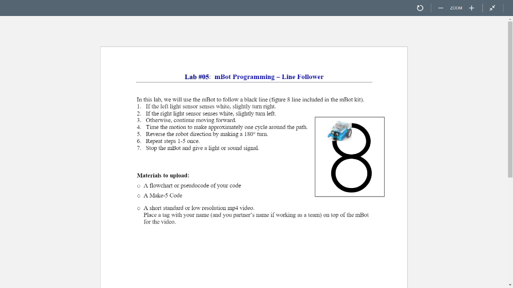 o ZOOM + Lab #05: mBot Programming - Line Follower In