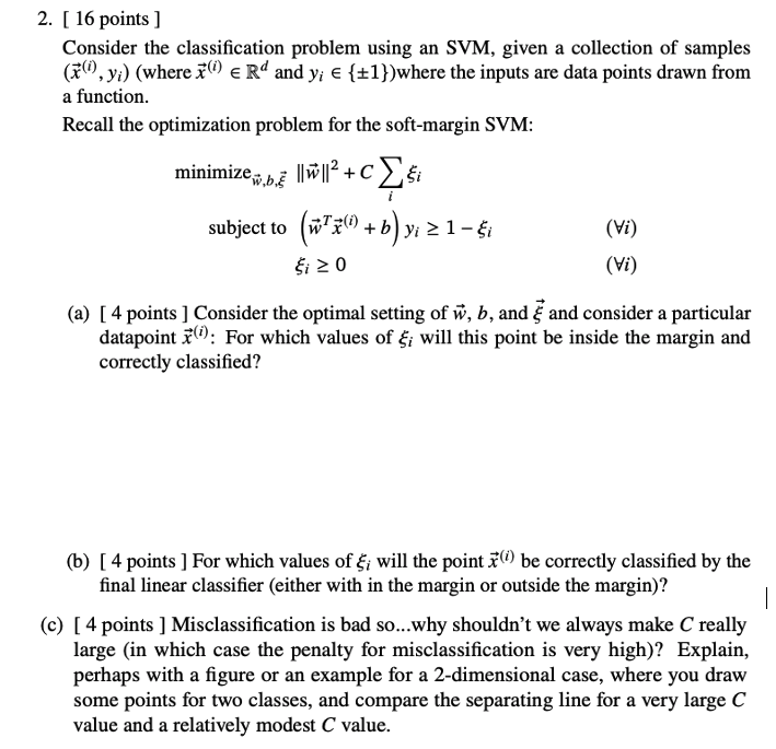 2. [ 16 points ] Consider the classification problem | Chegg.com