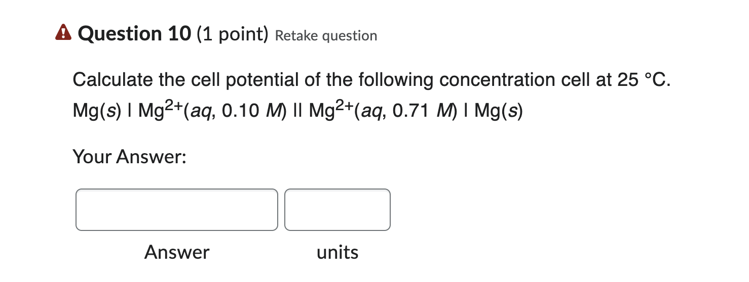 Solved Calculate The Cell Potential Of The Following | Chegg.com