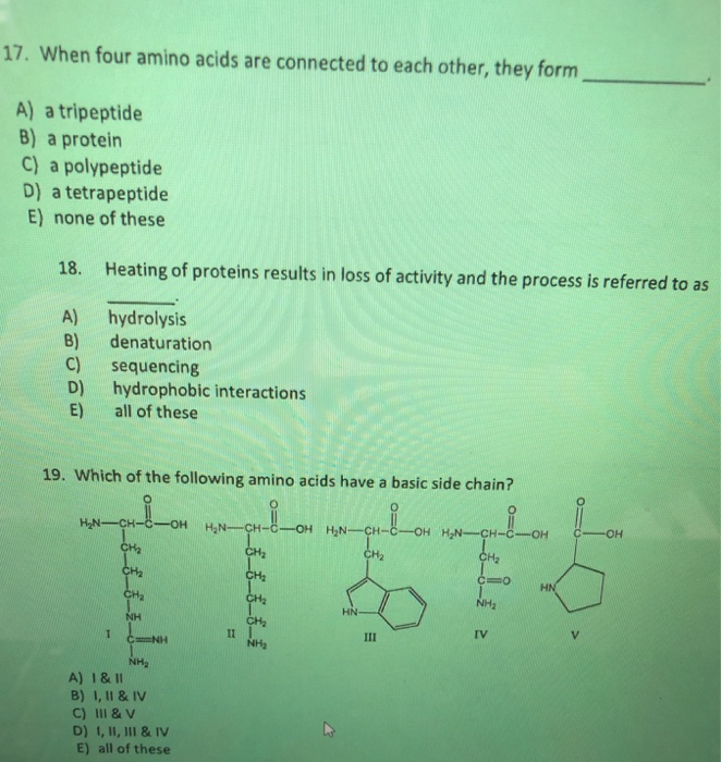 Solved 17. When four amino acids are connected to each | Chegg.com