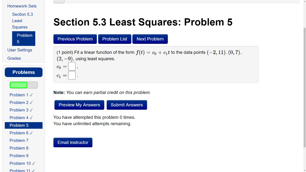 Solved Homework Sets Section 5.3 Least Squares Problem | Chegg.com