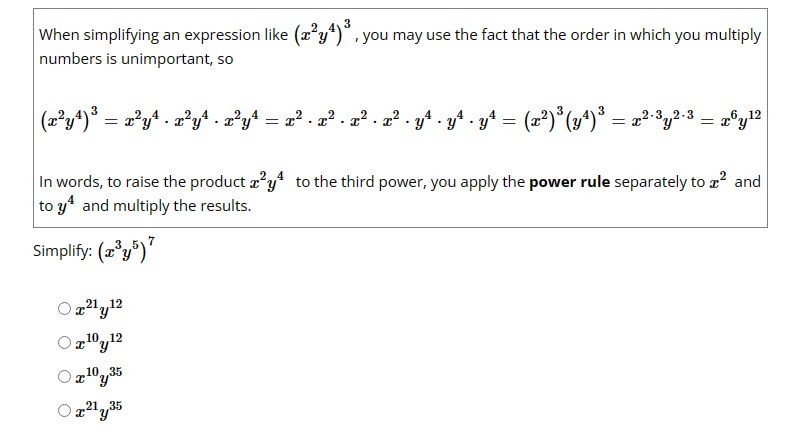 Solved When simplifying an expression like (x2y4)3, you may | Chegg.com