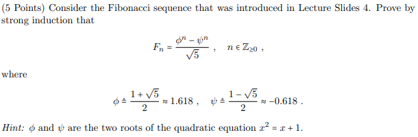 Solved (5 Points) Consider the Fibonacci sequence that was | Chegg.com