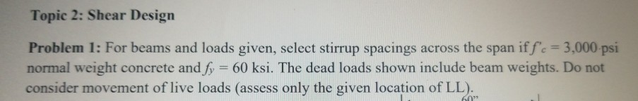 Solved Topic 2: Shear Design Problem 1: For Beams And Loads | Chegg.com