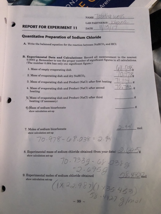 Solved REPORT FOR EXPERIMENT 1 1 (eontinued NAME QUESTIONS | Chegg.com